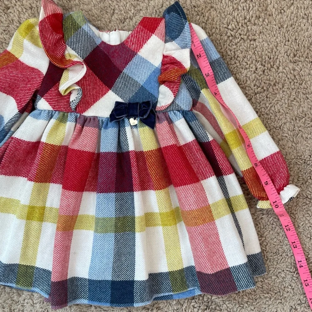 Mayoral Baby Girls Plaid Wool Blend Bow Detail Holiday Occasion Dress 9 months